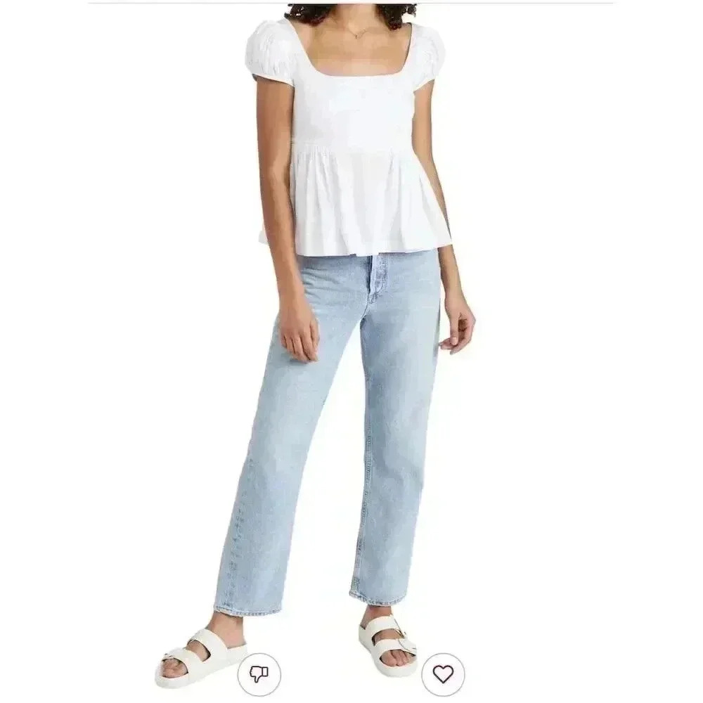 Rebecca Taylor Women's White Puff-Sleeve Blouse Size 8 Casual Classic Cotton - Picture 7 of 15